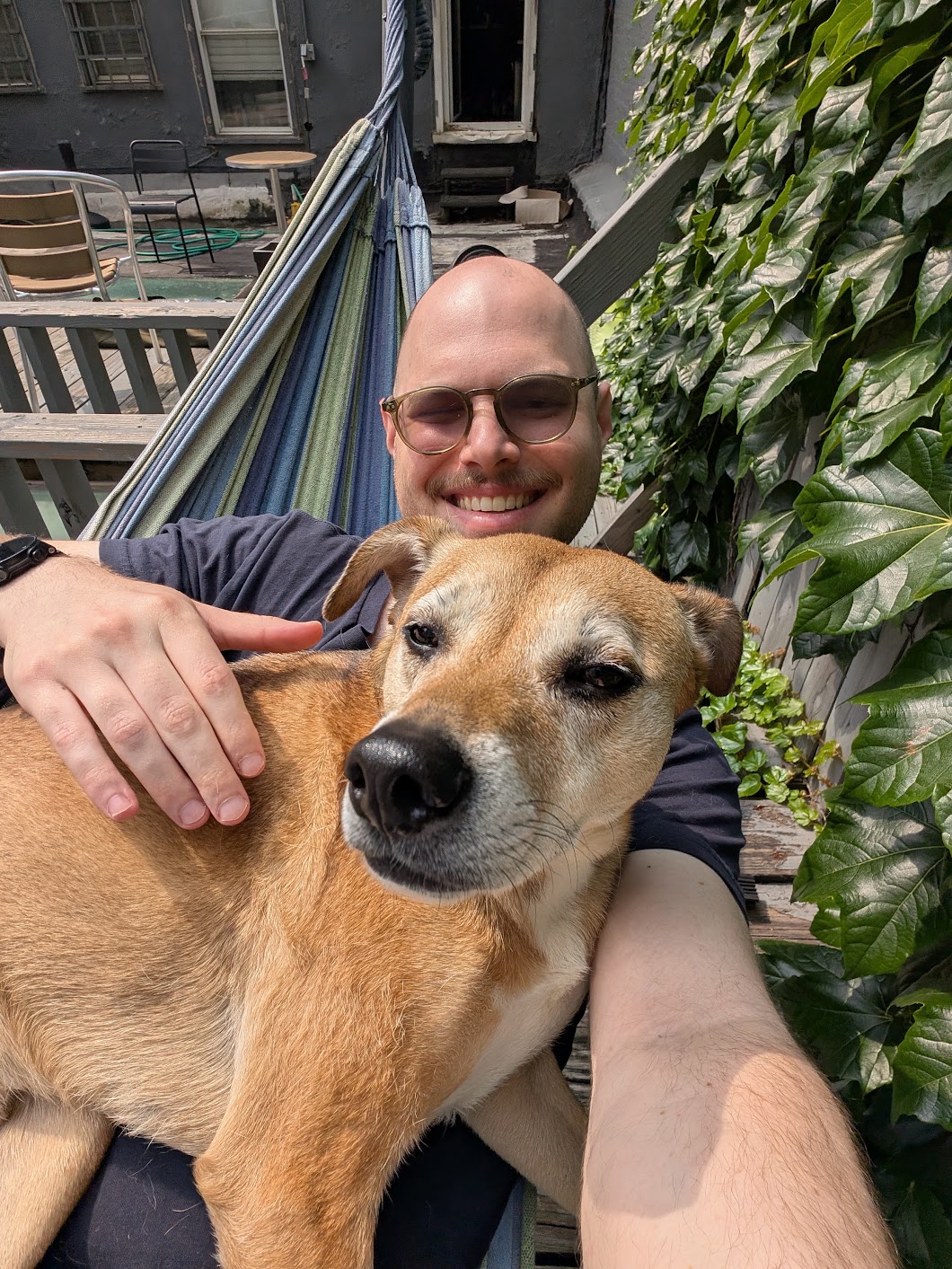 Ben and Felix relaxing together in a hammock